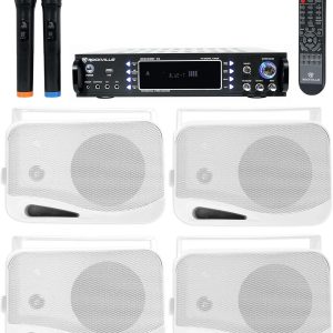 Rockville Hybrid Bluetooth Karaoke Home Theater System+(4) 4" Speakers+(2) Mics