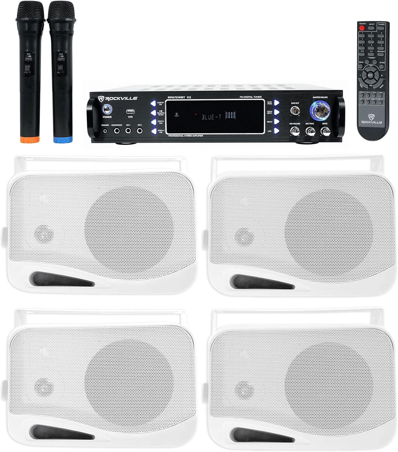 Rockville Hybrid Bluetooth Karaoke Home Theater System+(4) 4" Speakers+(2) Mics