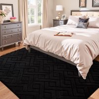 5x7 Black Washable Area Rug for Bedroom Living Room, Modern Geometric Shag Non-Slip Rugs, Fluffy Plush Soft Memory Foam Carpet for Kids Boys Room Nursery - Image 2