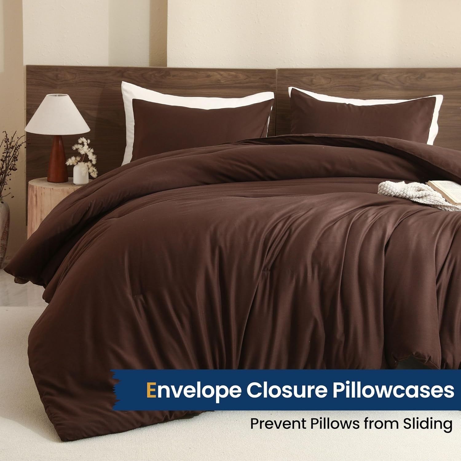 Paxrac Earthy Brown Comforter Queen Size, Neutral 3 Pieces Comforter Set, Lightweight Solid Bedding Set, All Seasons Soft Fluffy Queen Comforter Set (90x90In Comforter & 2 Pillowcases) - Image 5