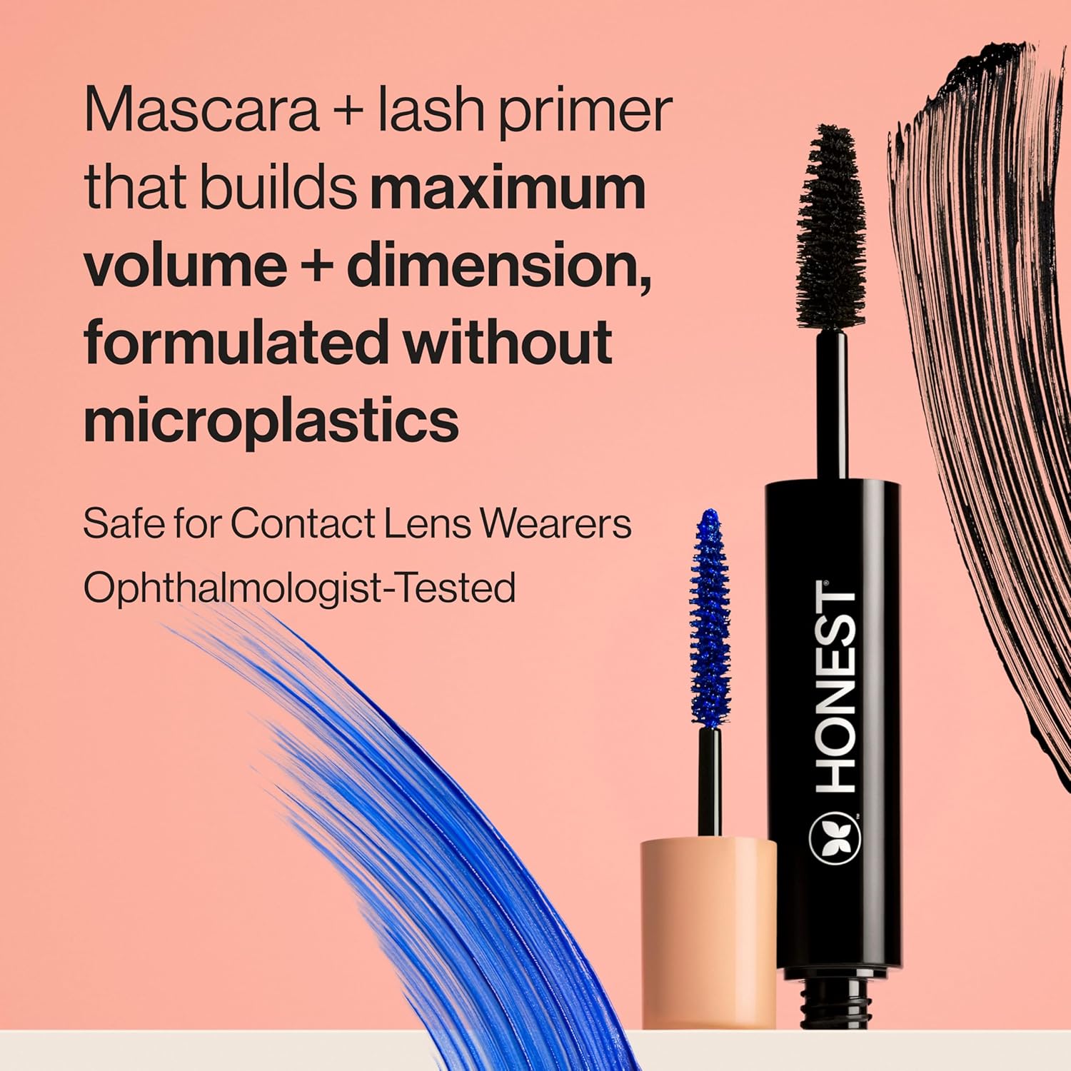 Honest Beauty 2-in-1 Extreme Volume Clean Mascara + Bold Lash Primer with Castor Oil | Maximum Volume + Curl | Vegan + Safe for Sensitive Eyes | Black, .27 fl oz - Image 2
