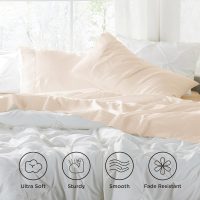 Bedsure Queen Sheet Set - 4 Pieces Soft Queen Size Sheets - Breathable & Cooling - Hotel Luxury - Easy Care Polyester Microfiber Bedding for Women, Men, Beige - Image 3