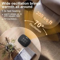 Small Portable Space Heater for Indoor Use - with 70°Rotating Feature, JIBUFI 1500W PTC Electric Heater, Rapid and Safe Heating, Remote Control, 1-12 Hr Timer for Bedroom, Office - Image 4