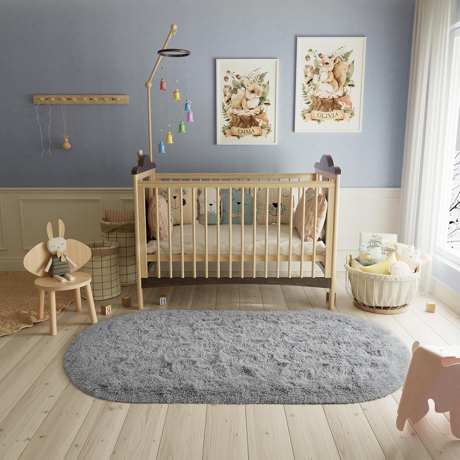 LOCHAS Bedroom Rug 2.6' x 5.3', Gray Fluffy Shaggy Area Rug for Bedroom Bedside, Soft Oval Throw Rugs Carpet for Kids Girls Nursery Living Room Home Decor - Image 5