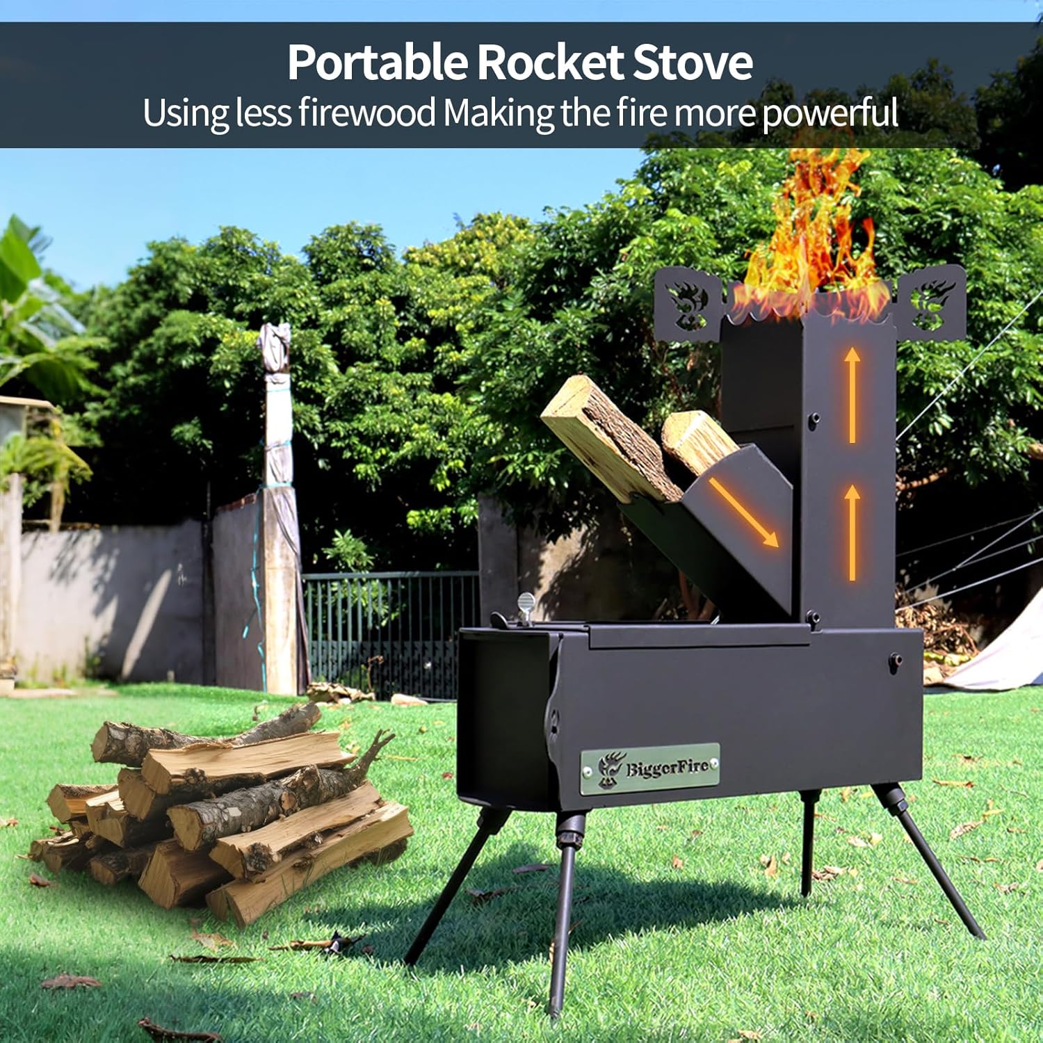 Rocket Stove Portable Folding Wood Burning Camping Stove for Outdoor Cooking, Picnic, BBQ, Hunting, Fishing, Cast Steel Pocket Rocket Stove with Carrying Bag - Image 5