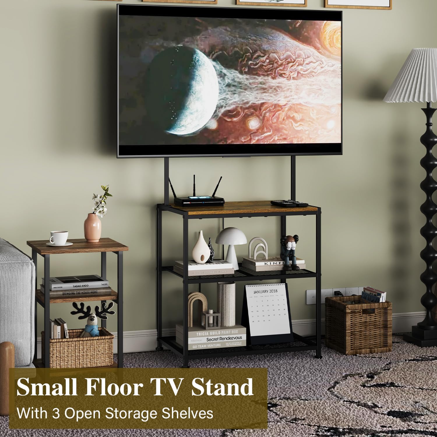 23 Inch to 50 Inch Floor Small Corner TV Stand with Storage Shelves for Living Room Bedroom, Universal Floor Television Stands with Mount, Rustic Brown Corner TV Table Desk Shelf for Small Space - Image 7