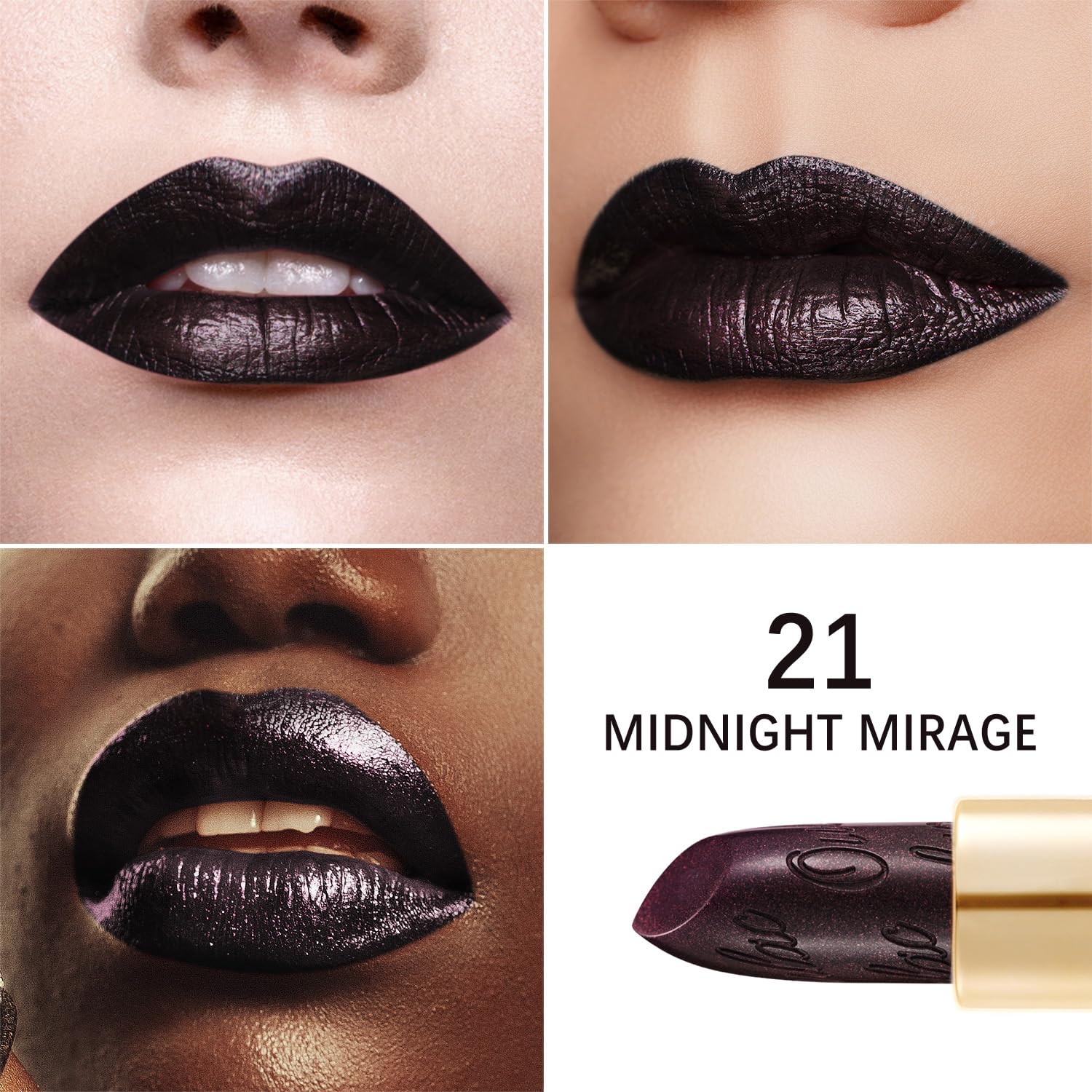 Oulac Halloween Black Lipstick for Women, Black with Raspberry Shimmer, High-Impact Lipcolor with Moisturizing Creamy Formula, Vegan & Cruelty-Free, Midnight Mirage (21) - Image 8