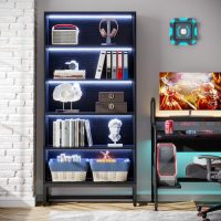 Tribesigns Tall Bookcase Black Bookshelf, 70.8” Large Bookcases Organizer with LED Lights, Heavy Duty Free-Standing Library Bookshelf with 5-Tier Storage Shelves for Living Room, Bedroom (Black) - Image 3