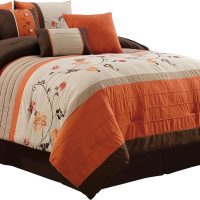 Chezmoi Collection Serene 7-Piece Luxury Autumn Floral Embroidery Comforter Set, Queen, Orange/Brown/Taupe - Image 9
