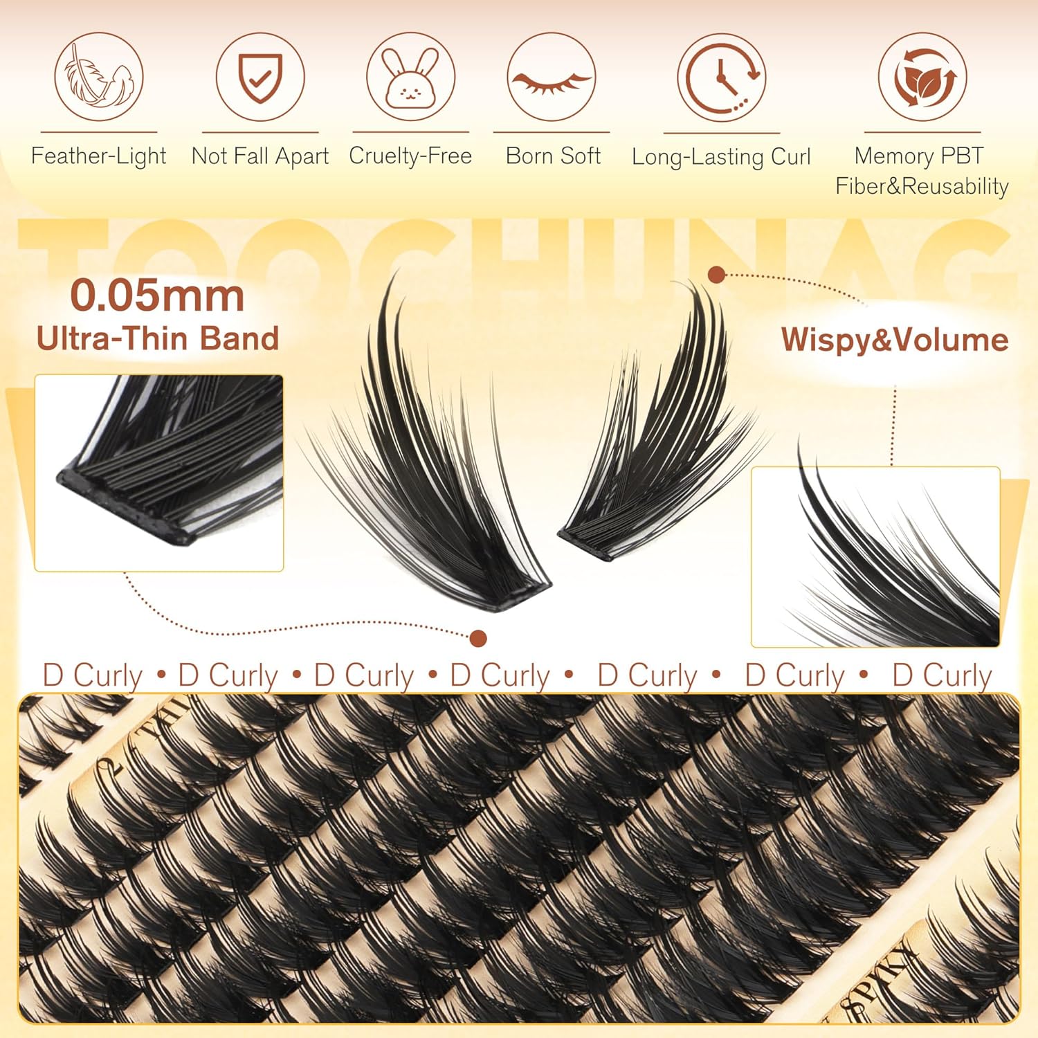 Spiky Manga Lash Clusters 12-20mm Long Eyelash Clusters 80D+100D Cluster Eyelash Extensions with Bottom Lashes Individual Fairy 300pcs Thick Volume DIY Plume Flake Cluster Lash Extension by TOOCHUNAG - Image 6