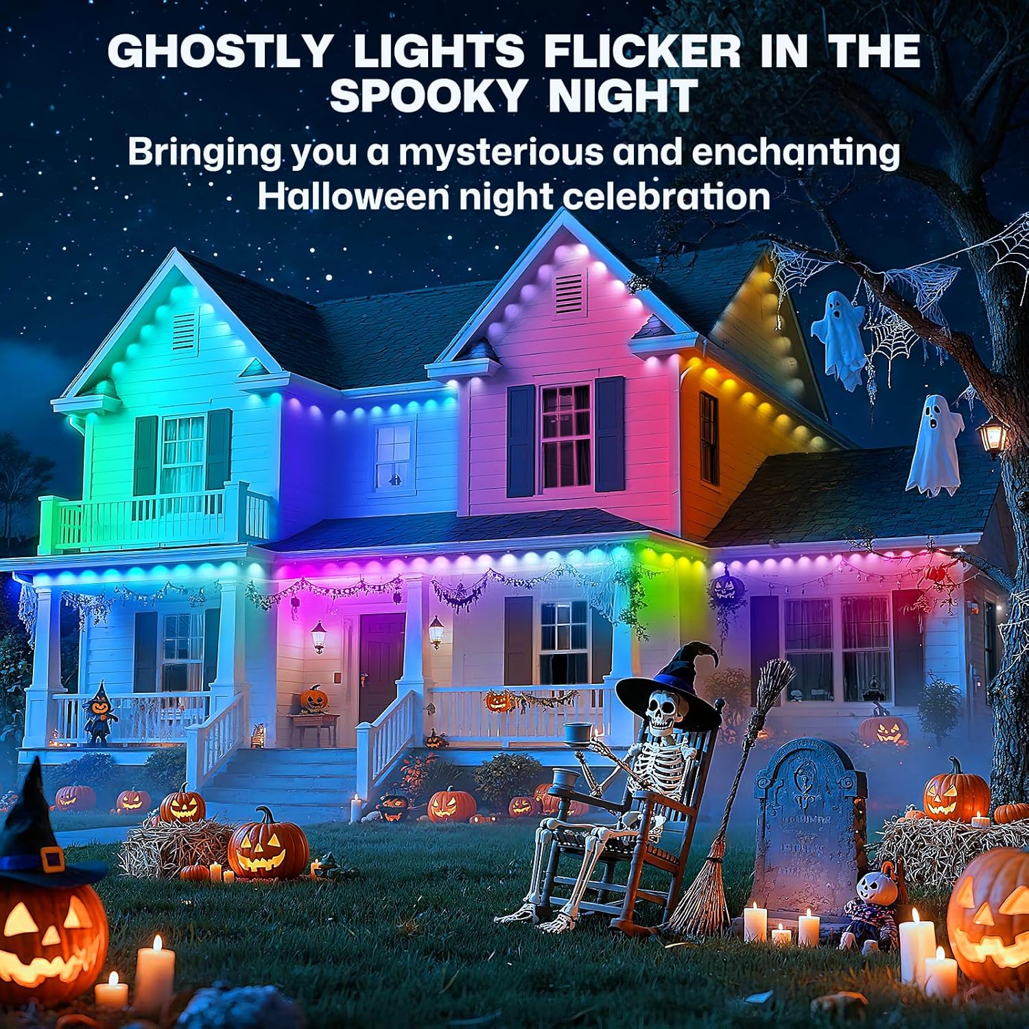 Permanent Outdoor Lights, 100ft Smart Eave Lights with 72 LED Lights, IP67 Waterproof, App Control, Outdoor String Lights, DIY RGB+IC Light for House Halloween Decorations, White - Image 2