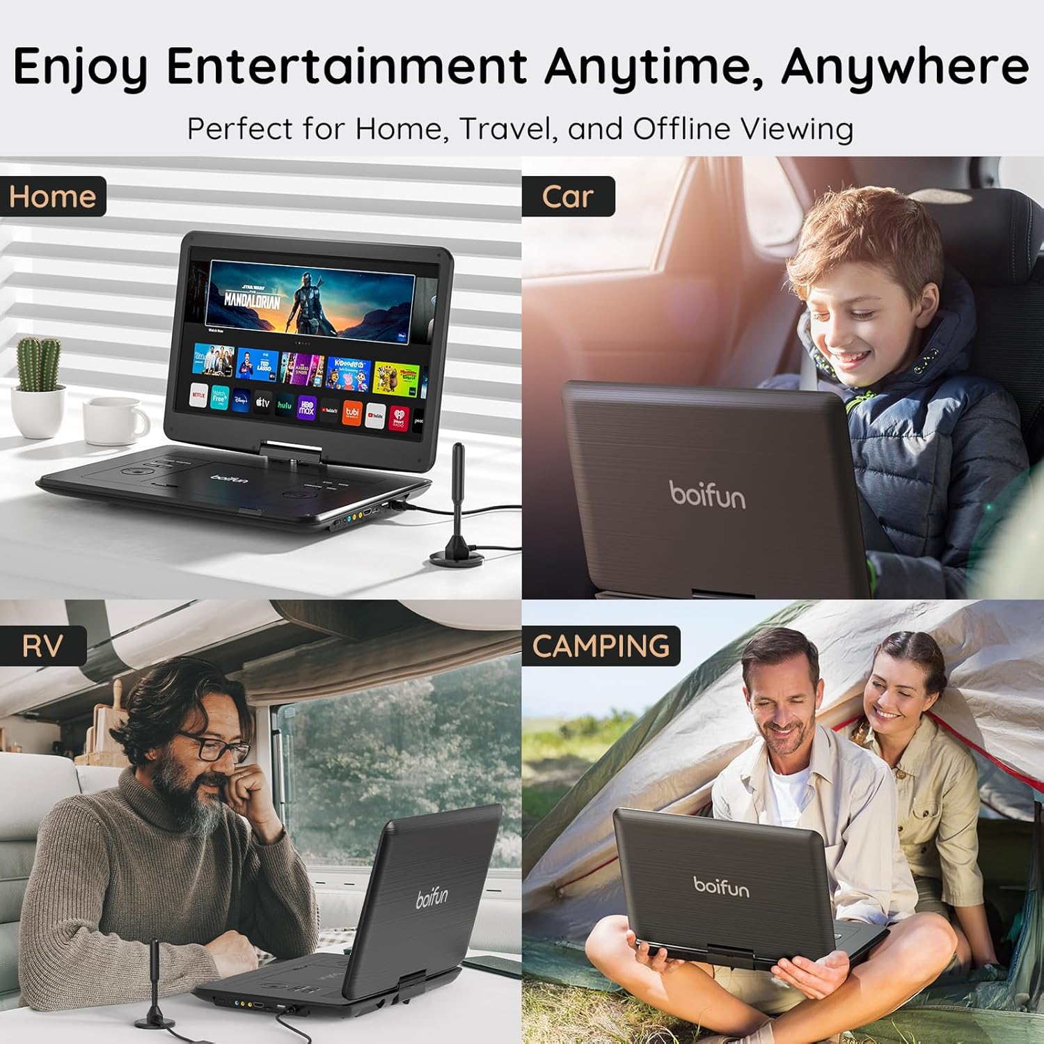 BOIFUN 17.5" Portable TV/DVD Player Combo with 15.6" Large HD Swivel Screen, Digital TV ATSC Tuner, Built-in Battery, Support HDMI in/USB/Micro SD/AV Out and Multiple Disc Formats, Black - Image 8