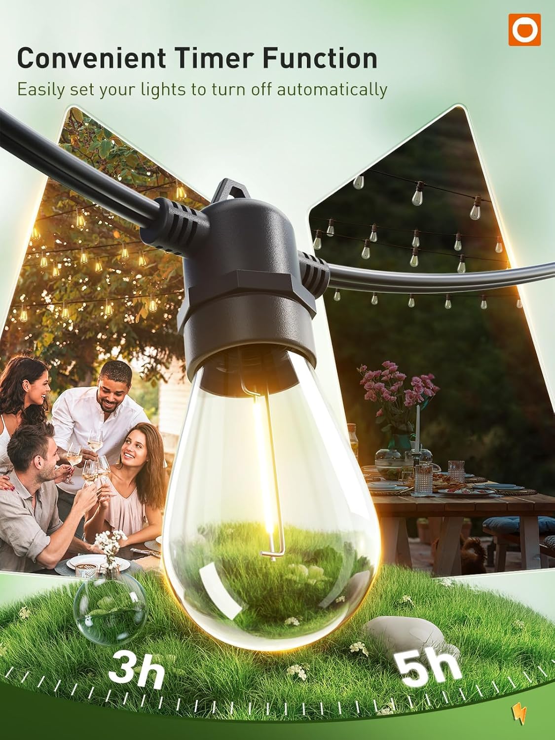 addlon 100FT LED Outdoor String Lights, Remote Dimmable Patio Lights with Timer & 3 Lighting Modes, 32 Shatterproof Edison Bulbs, Waterproof Connectable String Lights for Outside Backyard Porch Party - Image 3