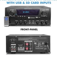 1000 Watts 2 Room Bluetooth Home Amplifier and Receiver with USB and SD Reader, (Qty 6) 6.5 Flush Mount in-Wall/in-Ceiling Stereo Speakers, Handheld Microphone with 10 Ft Cable - Image 2