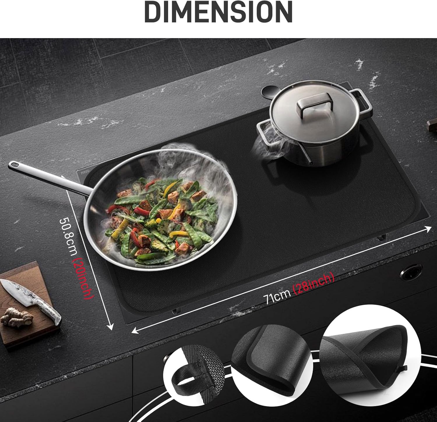 Fireproof Stove Top Covers for Electric Stove,28"x20" Heat Resistant Glass Top Stove Cover Protector,Silicone Coated Fiberglass Stove Top Mat for Prevents Scratching(Black) - Image 2