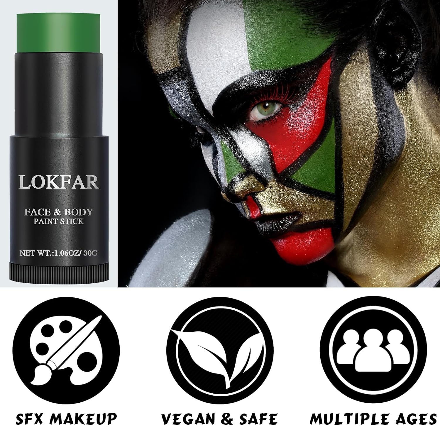 Green Face Body Paint Stick, Football Baseball Eye Black Stick, Waterproof Full-Coverage Green Face Makeup for Halloween Witch Alien Camo Frankenstein Cosplay Makeup - Image 3