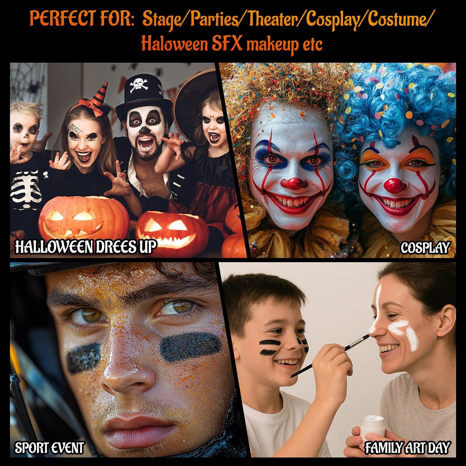 Black White Red Face Body Paint with Applicator, Oil Based Face Painting Kit for Halloween Clown, Vampire, Devil Makeup, Cosplay, Costume, Dress Up, SFX Special Effect, Theme Parties - Image 6