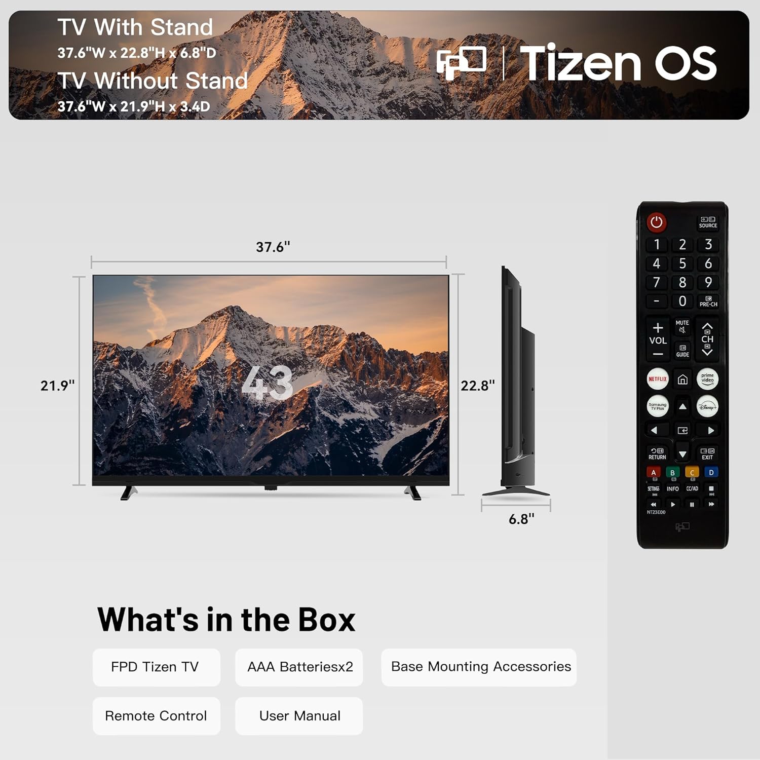 FPD 43 Inch Smart TV 1080P Full HD Powered by Tizen OS Compatible with Dolby Audio, HDR 10, HDMI, WiFi, Bluetooth, Flat Screen Television (AT43-P1, 2025) - Image 9