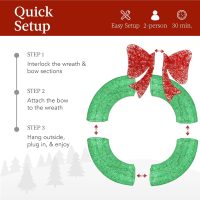 Best Choice Products 36in Pre-Lit Outdoor Christmas Wreath Decoration, LED Metal Holiday Decor for Home w/ 120 Lights, Bow - Green/Red - Image 4