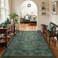 Lahome Floral Washable Rugs 5x7, Soft Green Rugs for Bedroom Living Room, Boho Non Slip Low Pile Forest Stain Resistance Large Throw Carpet for Farmhouse Dining Room Office, Dark Green - Image 2