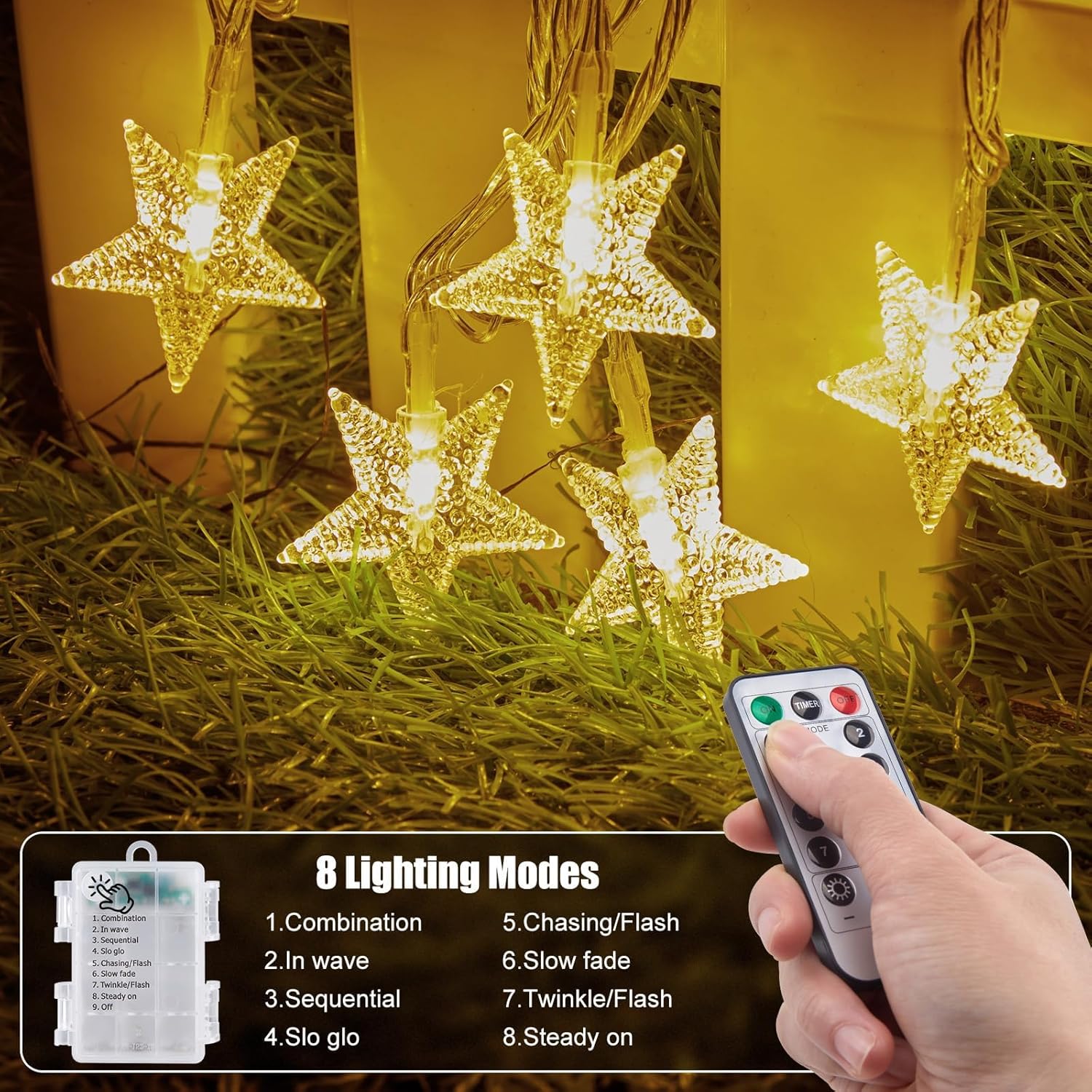 Brightown Star String Lights Battery Operated - 17 ft 50 LED Star Fairy String Lights with Remote and Timer, 8 Modes Waterproof for Bedroom Tent Loft Bed Patio Party Wedding Decor, Warm White - Image 8