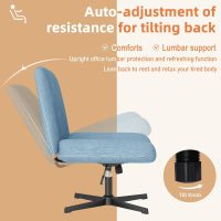 Shintenchi Criss Cross Chair,Cross Legged Office Seat No Wheels Armless Swivel Vanity Chair,Height Adjustable Wide Computer Task Seating for Home Office,Blue ﻿ - Image 6