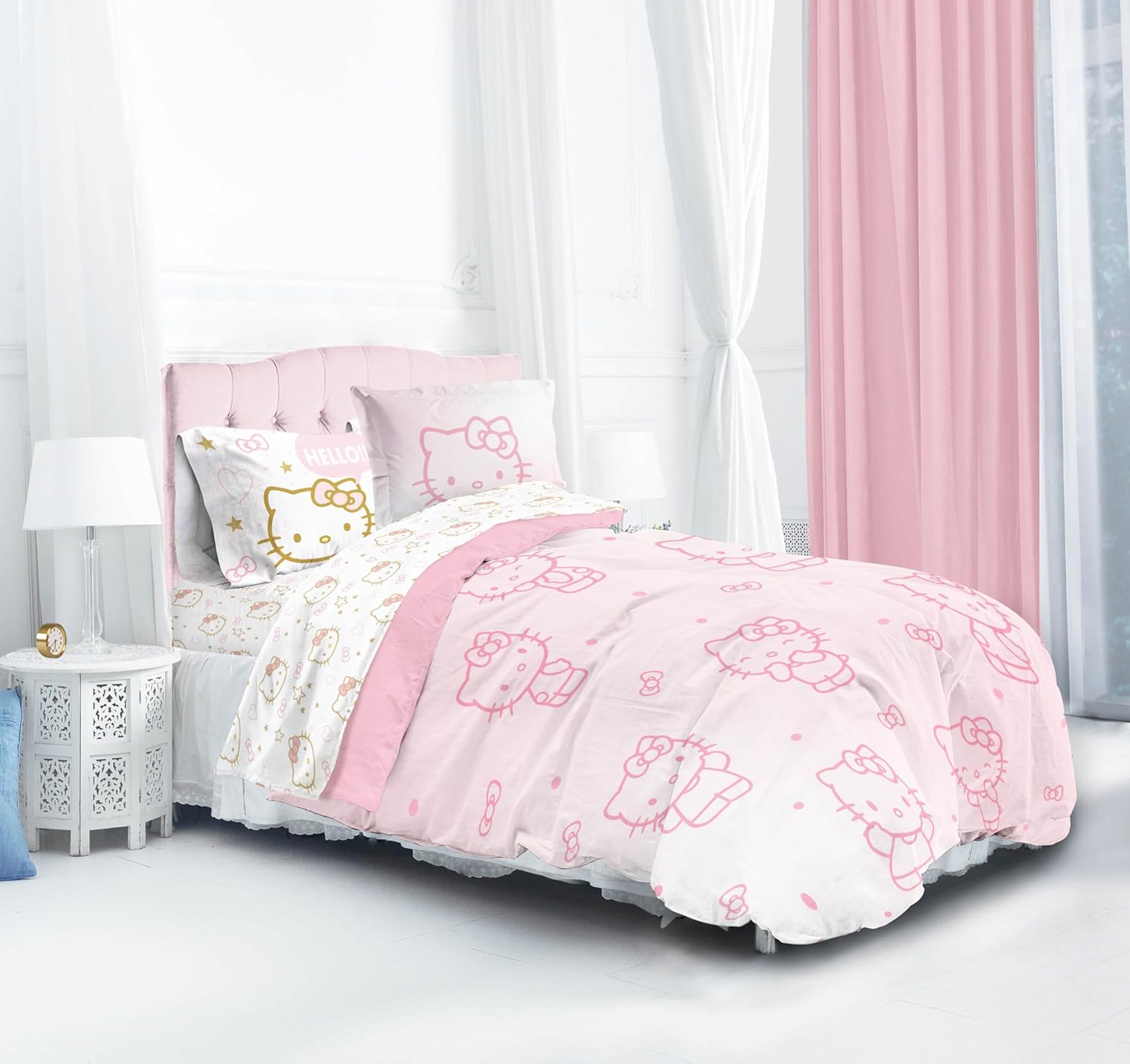 Jay Franco Hello Kitty Queen Comforter Set - 7 Piece Bedding Includes Sheet Set & Pillow Covers - Super Soft Pink Bedding - Image 2