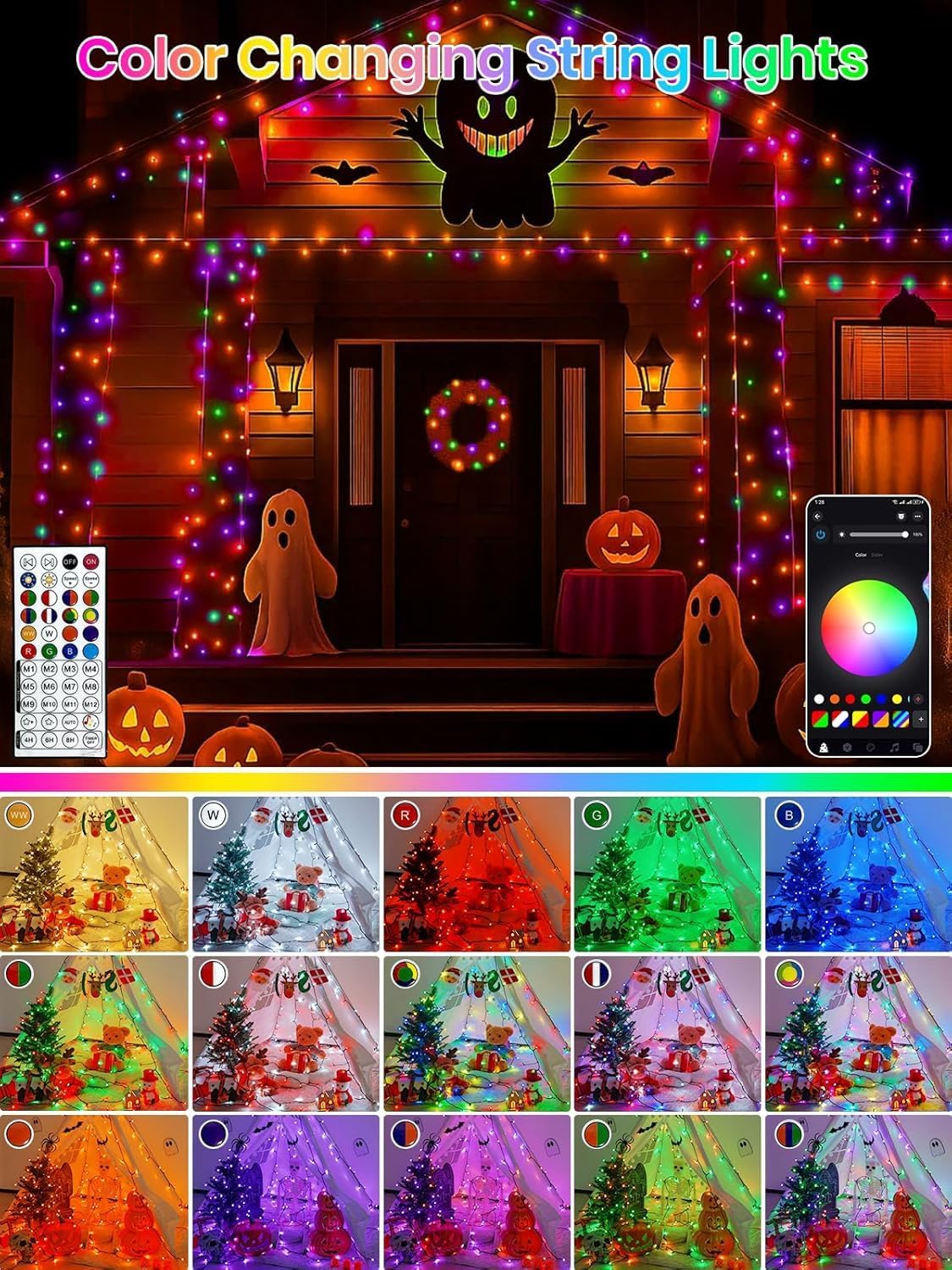 240LED Smart Color Changing Halloween Lights App Controlled, 95FT Waterproof RGB Xmas String Light Music Sync Multiple Modes, Christmas Lights with Remote & Timer Indoor Outdoor Halloween Decorations - Image 2