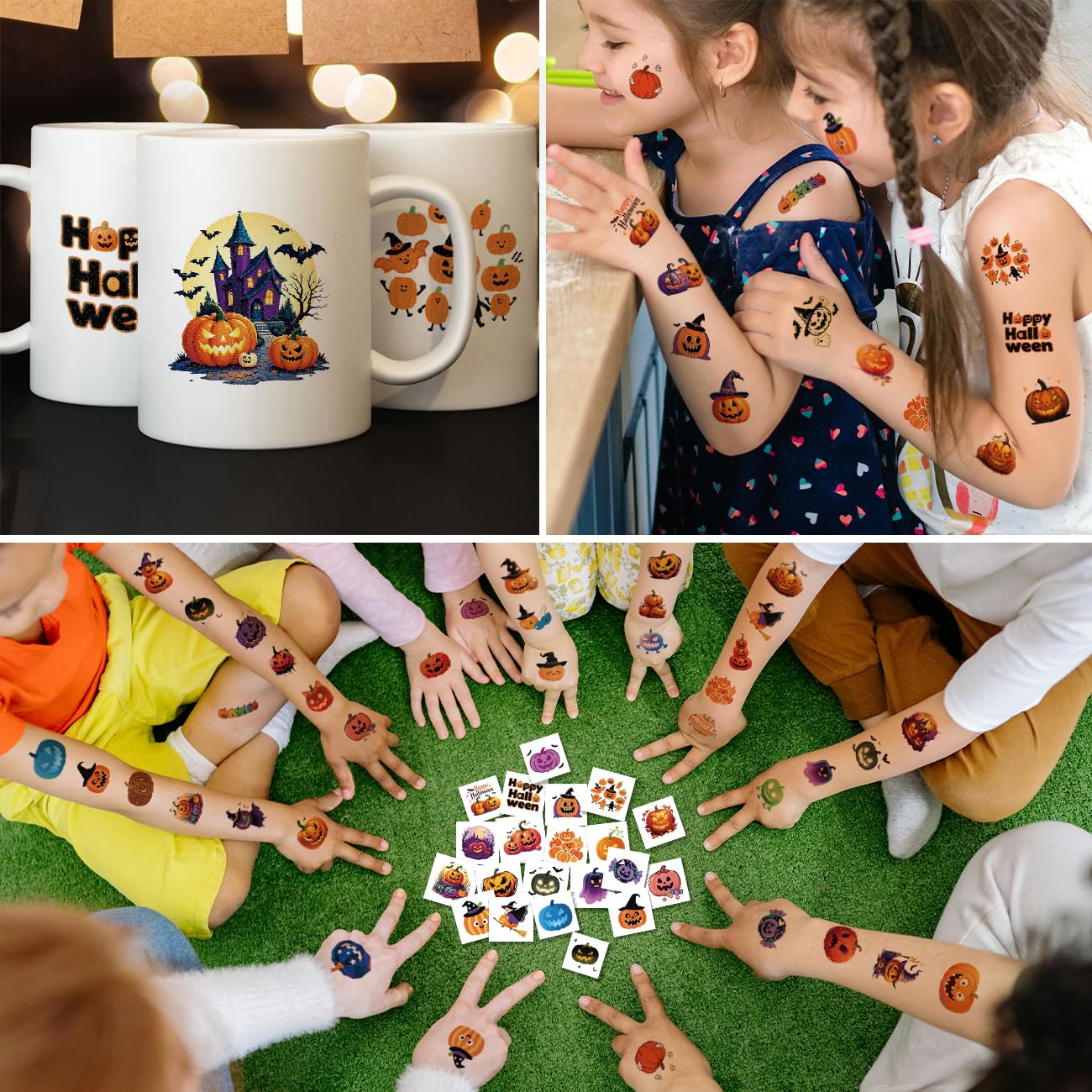 Glitter Halloween Pumpkin Temporary Tattoos for Kids - 74 Individually Sheets Pumpkin Tattoo Stickers for Kids Halloween Party Favors Treats Goodie Bag Fillers - Image 5