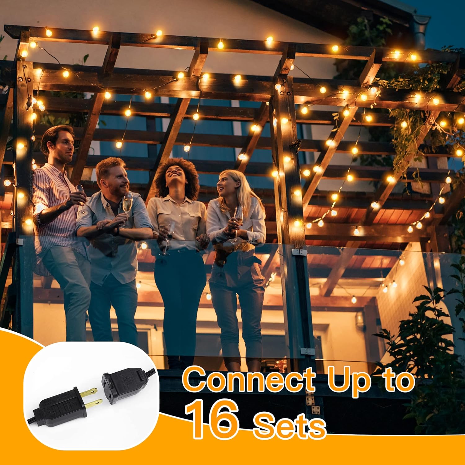 Ollny 50FT Outdoor String Lights, Waterproof Connectable Shatterproof Outside Light with 25 Edison + 2 Spare LED Bulbs Plug in, Patio Lights for Indoor Balcony Porch Camping Deck - Image 5
