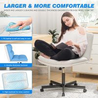 Rfiver Office Desk Chairs with Wheels, Criss Cross Chair with Height Adjustable and Swivel, Comfortable Thickened Cushion PU Leather Wide Comfty Chair Computer Task Chair for Home Office Gaming, Beige - Image 6