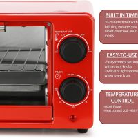 MegaChef 9.5 Quart Electric Counter Top 2 Slice Toaster Oven with Built in Timer, Bake, Broil, Toast (Candy Red) - Image 2