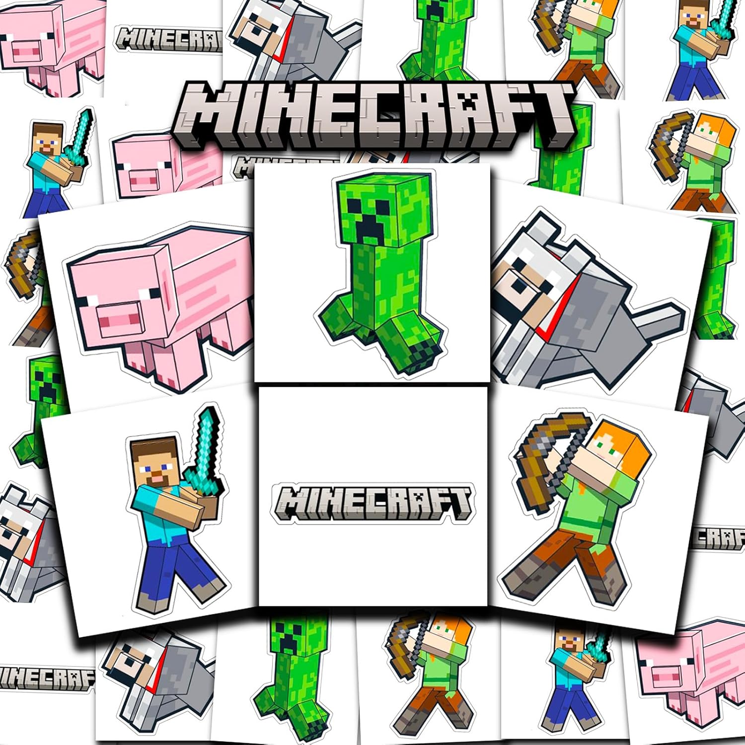 Minecraft Tattoos Party Favors Bundle ~ 72 Perforated Individual 2" x 2" Minecraft Temporary Tattoos for Kids Boys Girls (Minecraft Party Supplies)