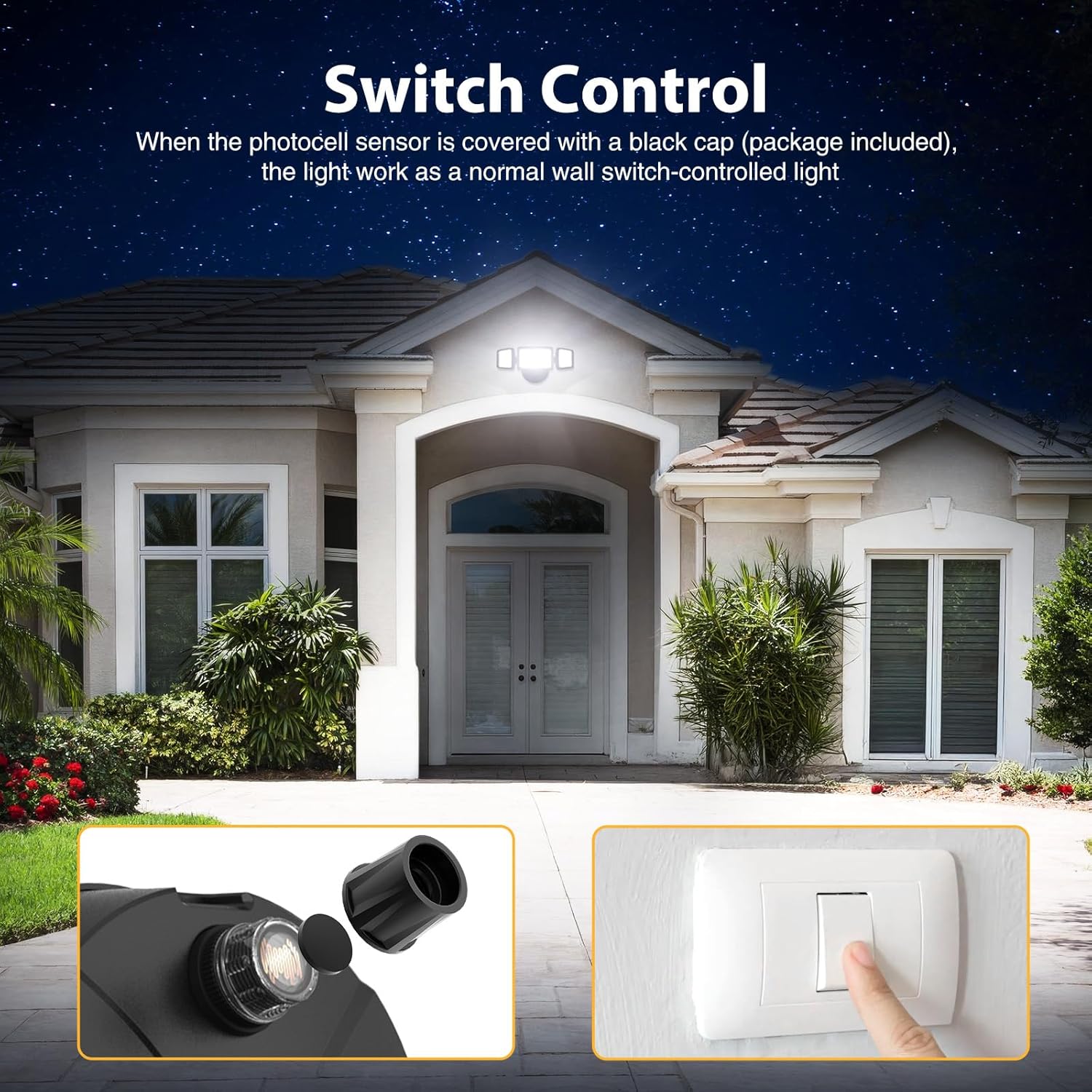 Onforu 55W LED Dusk to Dawn Flood Lights, 6000LM Black Exterior Security Outdoor Lighting,IP65 Waterproof Outdoor 3 Adjustable Heads Photocell Light Fixture,6500K Floodlight for Garage,Patio,Yard - Image 4