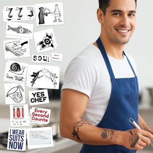 Cosplay Temporary Tattoos - Chef Inspired Design for Halloween, Costume Parties & Fan Conventions - MADE in USA - DOUBLE PACK!