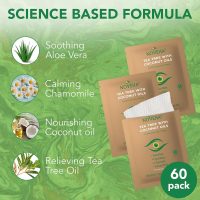 NOVEHA 60PCs Tea Tree & Coconut Oil Eyelid & Lash Wipes - For Demodex, Blepharitis & Itchy Eyes, Individually Wrapped Eyelash Wipes With Aloe Vera, Natural Makeup Remover & Daily Eye Cleanser - Image 2