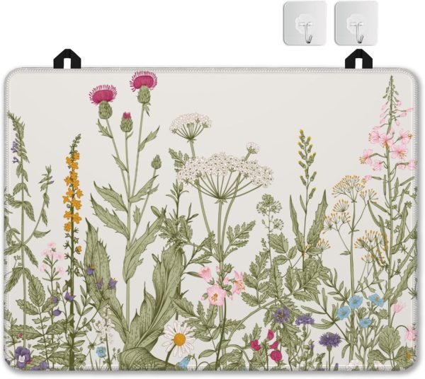 Electric Stove Top Cover Protector – Herbs and Wilds Flowers Glass Flat Top Stove Mat Oven Induction Cooktop Mat for Ceramic Countertop Mats Heat-Resistant Dish Drying Mat