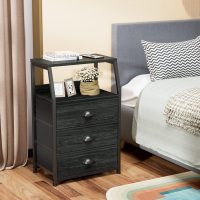 Furnulem Black Night Stand, Small Dresser for Bedroom, Nightstand with 3 Fabric Storage Drawers and 2-Tier Shelf, End Table Side Furniture for Closet, Hallway, Nursery, Sturdy Steel Frame, Wood Top - Image 8