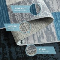 Large Area Rugs,Modern Geometric Patchwork Floor Decor for Bedroom Aesthetic Carpet, Rockwood Collection, Indoor Rugs for Living Room, Dining Room, Nursery, Office, Machine Washable Rug,6x9 Ft Blue - Image 5