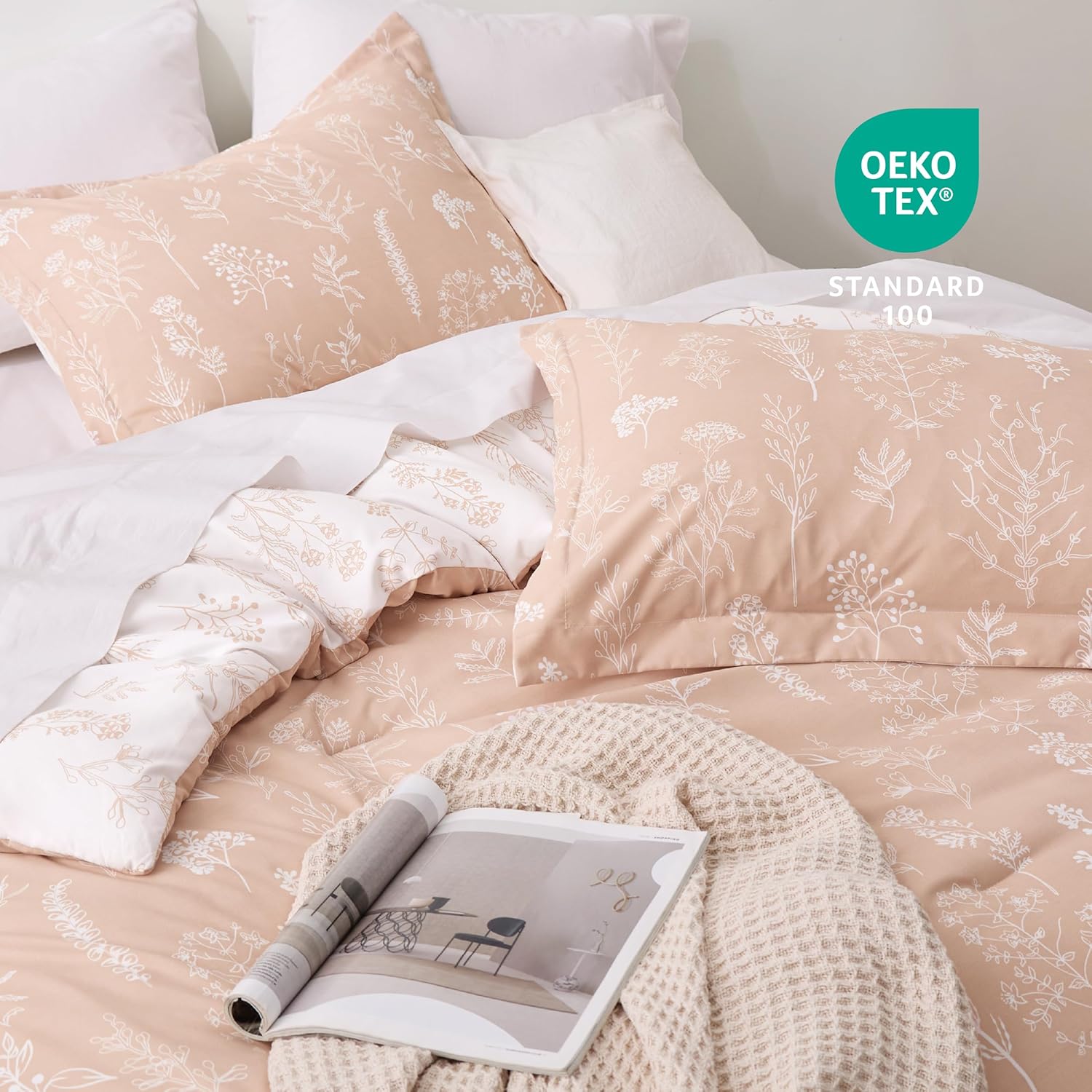 Bedsure Queen Comforter Set - Dusty Rose Bed Set, 3 Pieces Cute Floral Bedding, 1 Soft Reversible Botanical Flowers Comforter and 2 Pillow Shams - Image 4