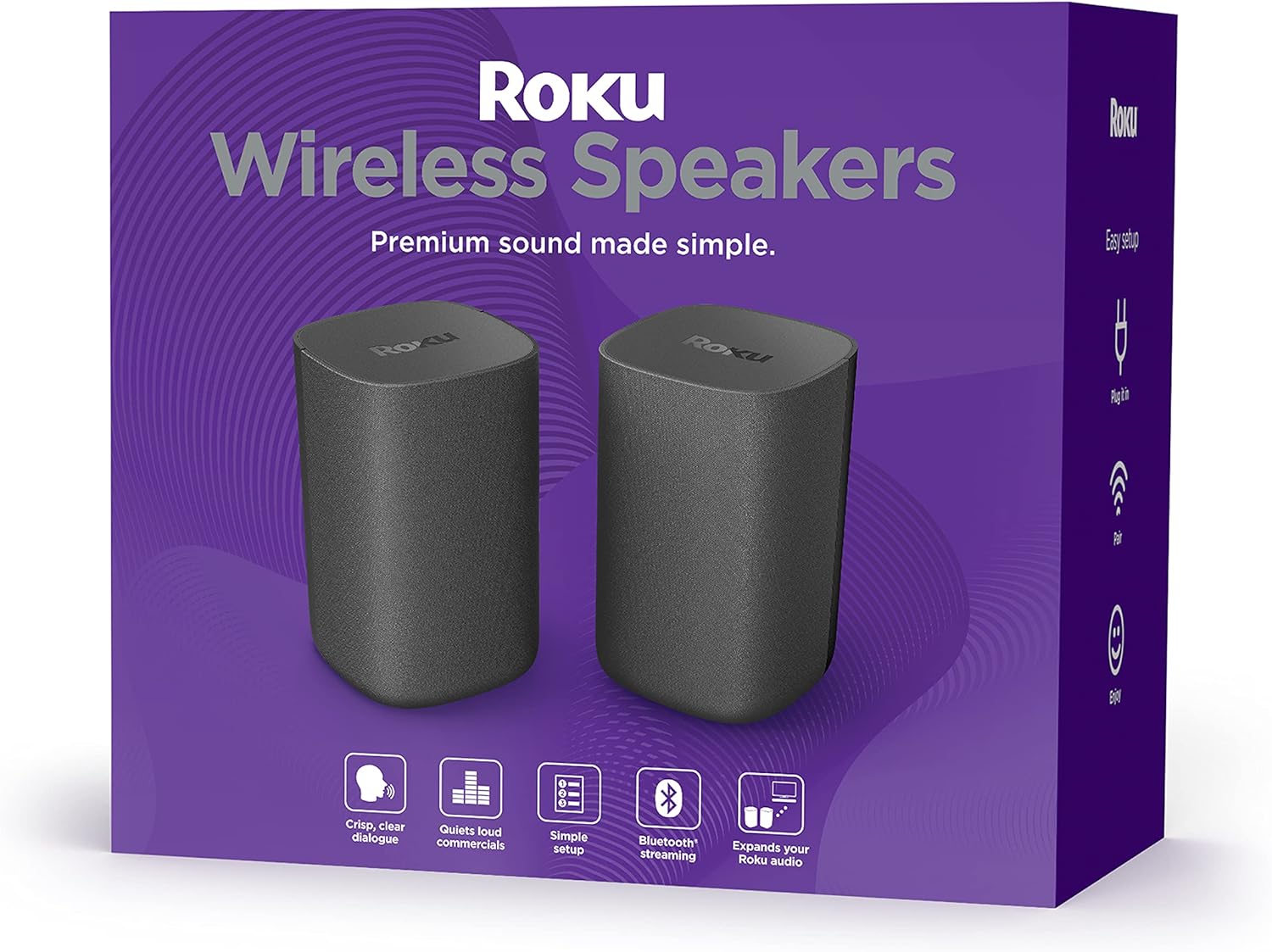 Roku Wireless Speakers (for Roku Streambars or Roku TV),Black 2 Count (Pack of 1)