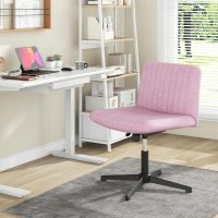 GOFLAME Criss Cross Office Chair, Swivel Cross Legged Office Desk Chairs with Wide Seat and Rocking Function, Height Adjustable Armless Computer Desk Chair for Home Office, Bedroom, No Wheels, Pink - Image 9