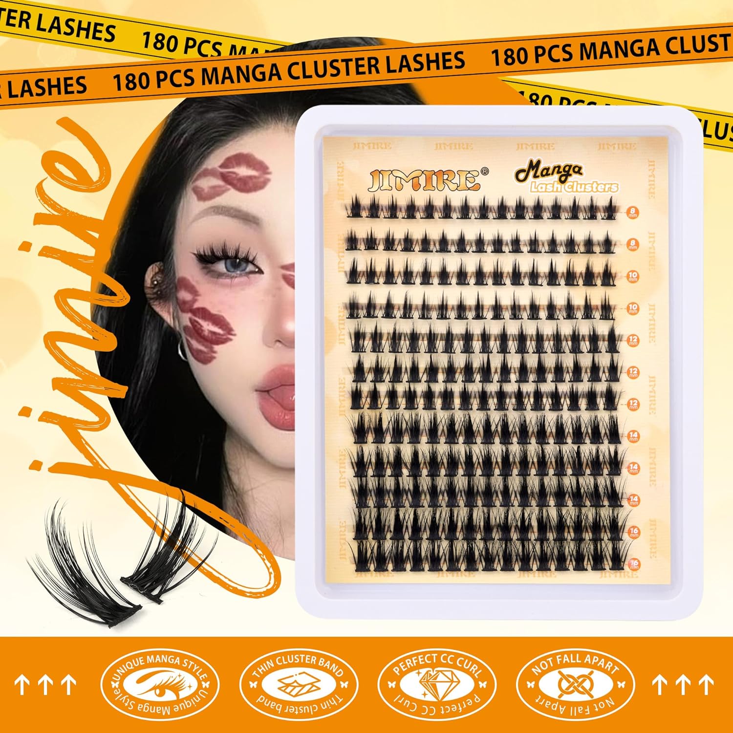 JIMIRE Wispy Lash Clusters Extensions 180Pcs Anime Eyelash Clusters D-Curly Manga Lashes Clusters Natural Look 8-16MM Cluster Eyelash Extensions Individual Lash Extension Pack - Image 4