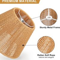 Small Rattan Lamp Shades Set of 2, Boho Lamp Shades for Table Lamps, 5.5" Top x 10" Bottom x 6.6" High, Wicker Lampshade Replacement for Bedroom, Hand Woven, Spider, Bulb Clip Adapters Included - Image 2