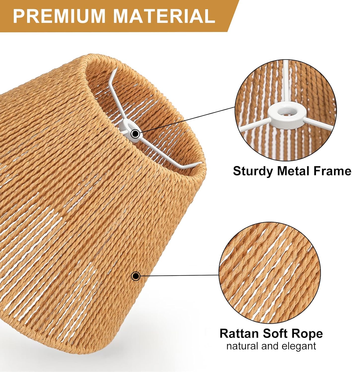Small Rattan Lamp Shades Set of 2, Boho Lamp Shades for Table Lamps, 5.5" Top x 10" Bottom x 6.6" High, Wicker Lampshade Replacement for Bedroom, Hand Woven, Spider, Bulb Clip Adapters Included - Image 2
