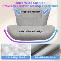CLATINA Criss Cross Chair - Extra Wide Seat, Big and Tall Cloth Fabric Armless Office Chair with Wheels, Heavy Duty Desk Chair with Curved Backrest, Plus Size Cross Legged Vanity Chairs, Grey, 400LBS - Image 4