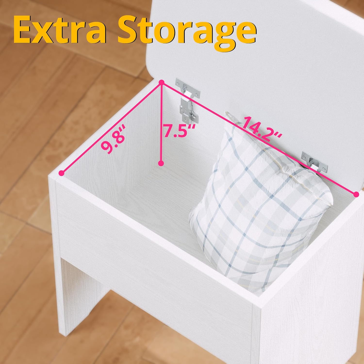 LIKIMIO Small Makeup Vanity Desk with Mirror and Lights, Vanity Table Set with Storage Drawer, Chair and Three Shelves, Bedroom, White - Image 7