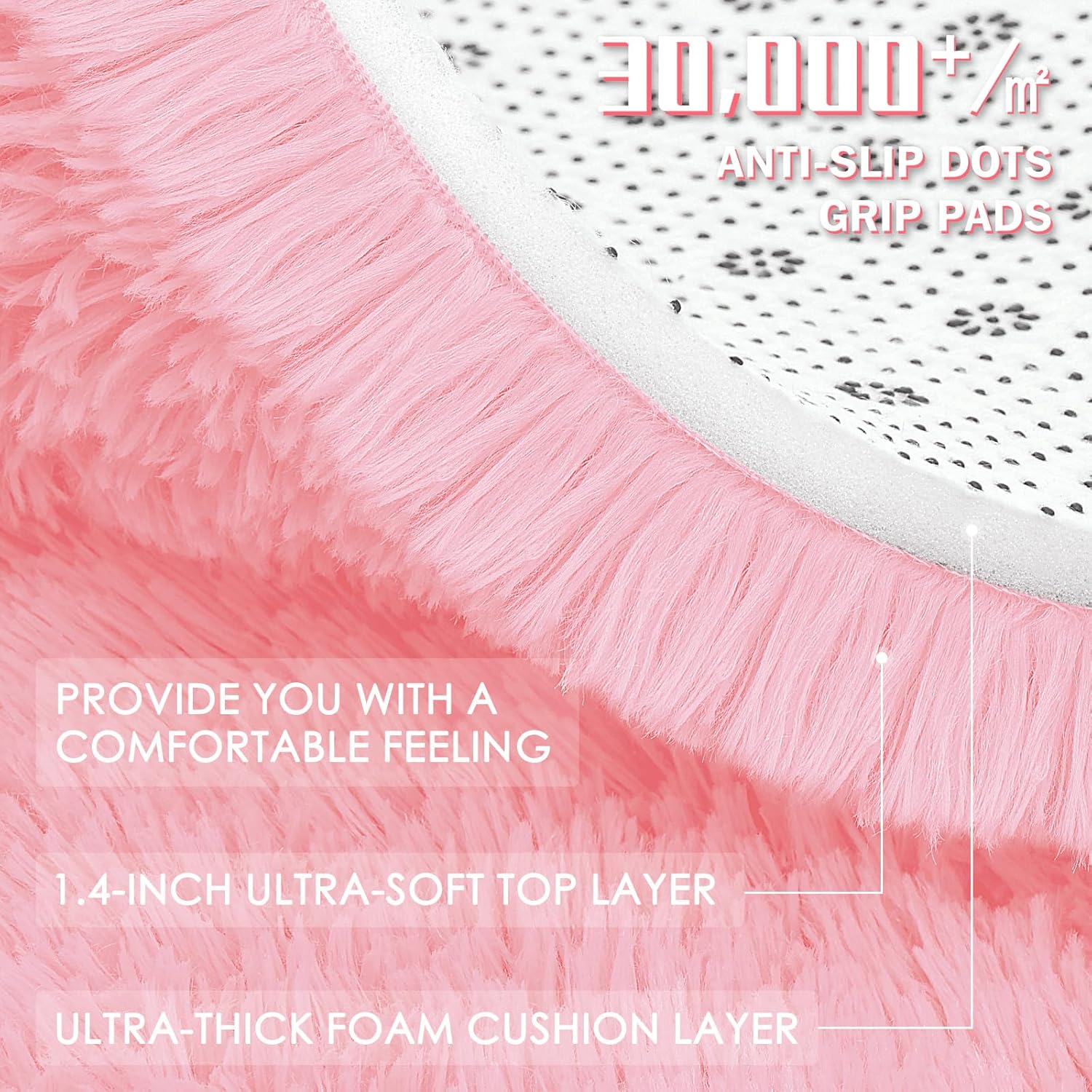 OLANLY Pink Round Rugs for Bedroom - Machine Washable, 4 ft Circle Area Rugs for Living Room, Soft and Fluffy Shaggy Carpet for Teen Girls and Boys, Nursery Rooms, Dorms, Home Decor Aesthetic - Image 6