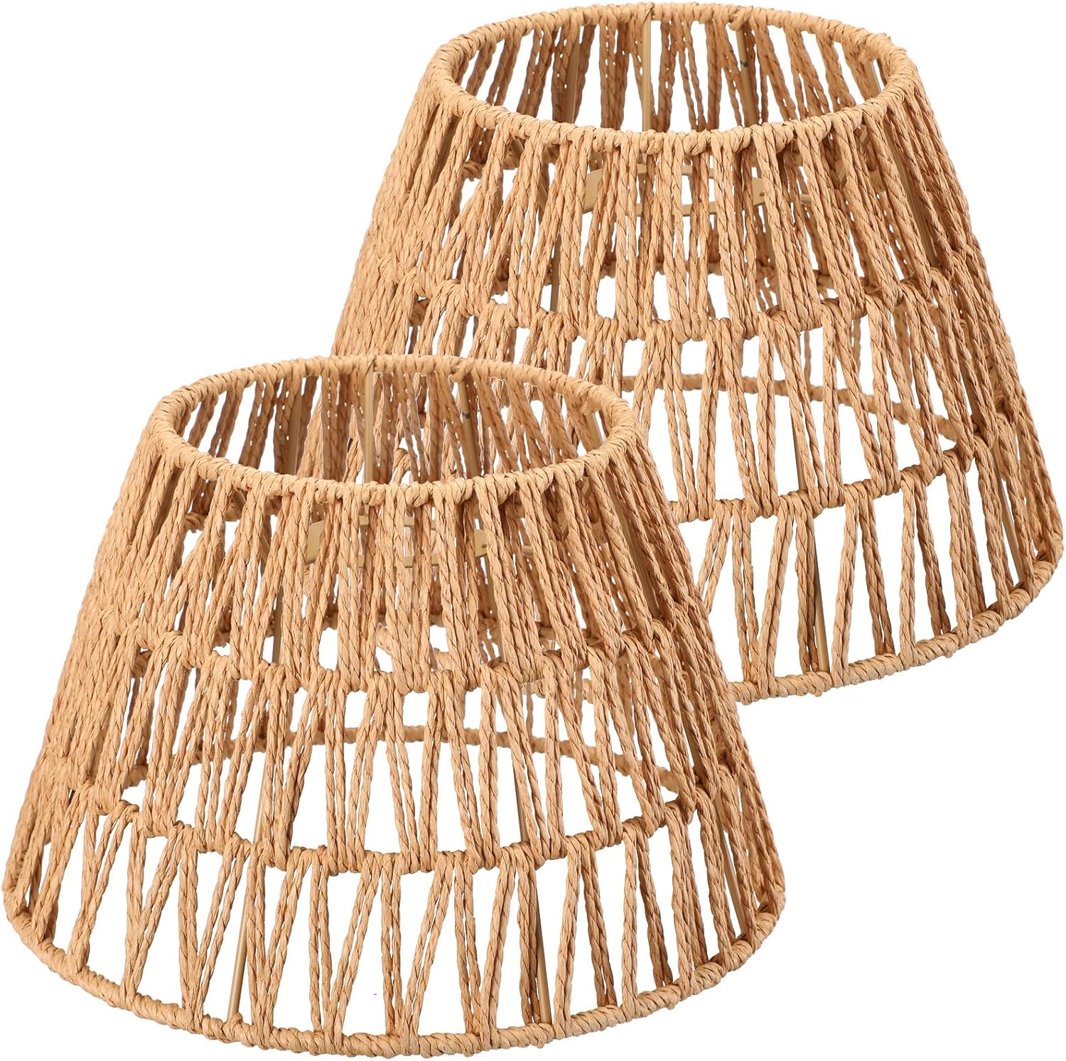 Large Lamp Shades Set of 2 Boho Rattan Shade Hand Woven Lampshade for Table Lamp Replacement Hand Crafted Farmhouse for Floor, Wall Sconce, 9.6 x 6.1 x 5.7Inch