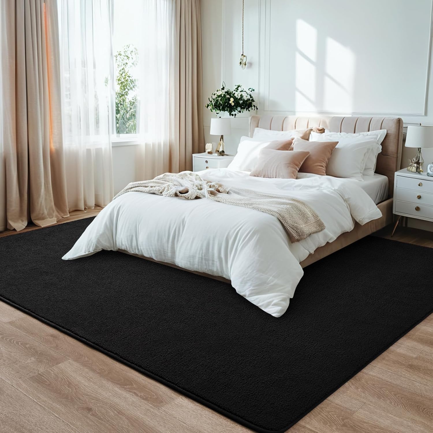 Rugs for Bedroom Living Room, 4x6 ft Black Area Rug, Washable Memory Foam Indoor Carpet, Modern Aesthetic Minimalist Non-Slip Carpets for Boys Girls Adults Home Decor - Image 2